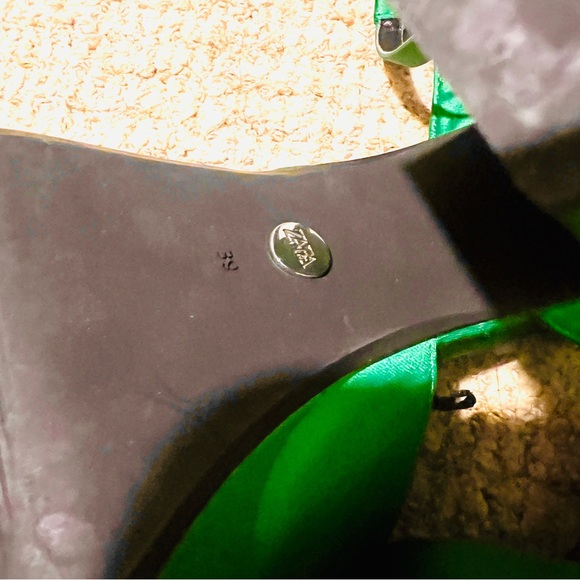 Zara Green Satin Block Heel Platforms SZ 39 - Picture 9 of 11